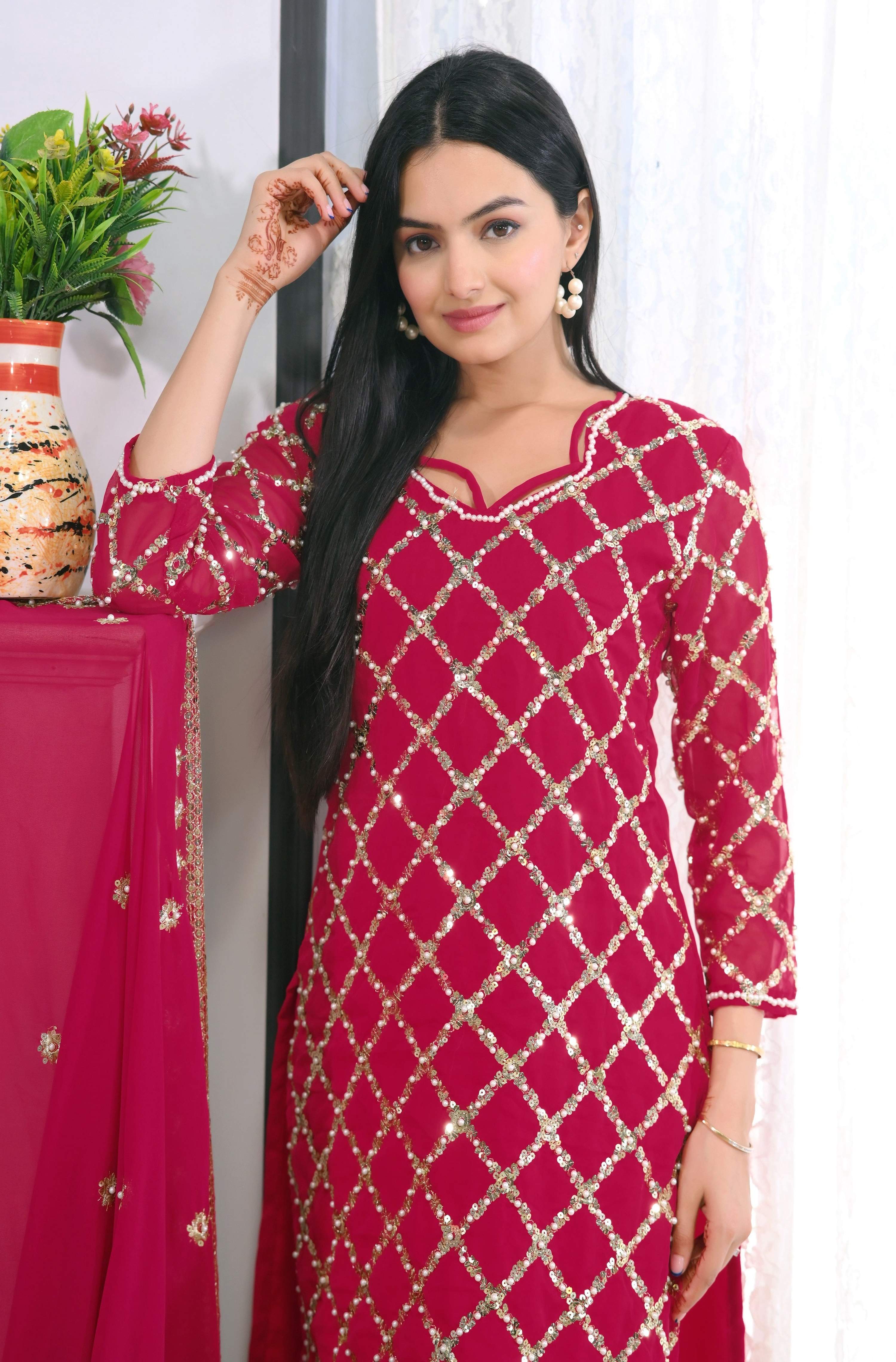 Teeya Creation Rani Color Faux Georgette Silk Heavy Embroidery Work Fully Stitched Salwar Suit - Distacart