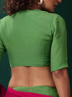Thumbnail for trueBrowns Green Muslin Silk Deep V-Neck Blouse - Distacart