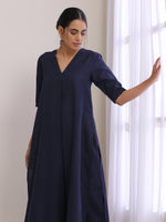 Thumbnail for trueBrowns Blue Slub High Slit Kurta Pant Set - Distacart