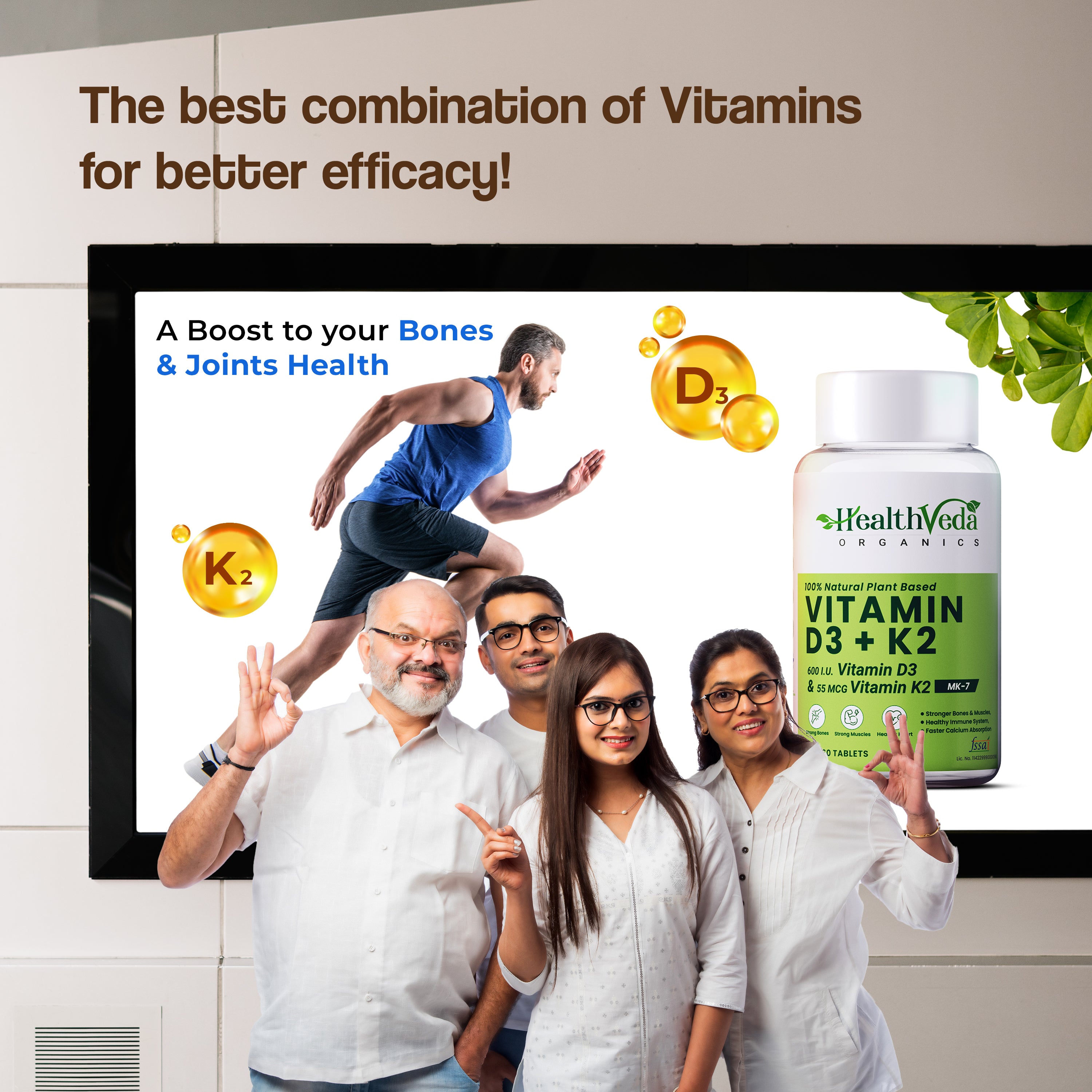 Health Veda Organics Vitamin D3 + K2 Healthy Bones Tablets - Distacart