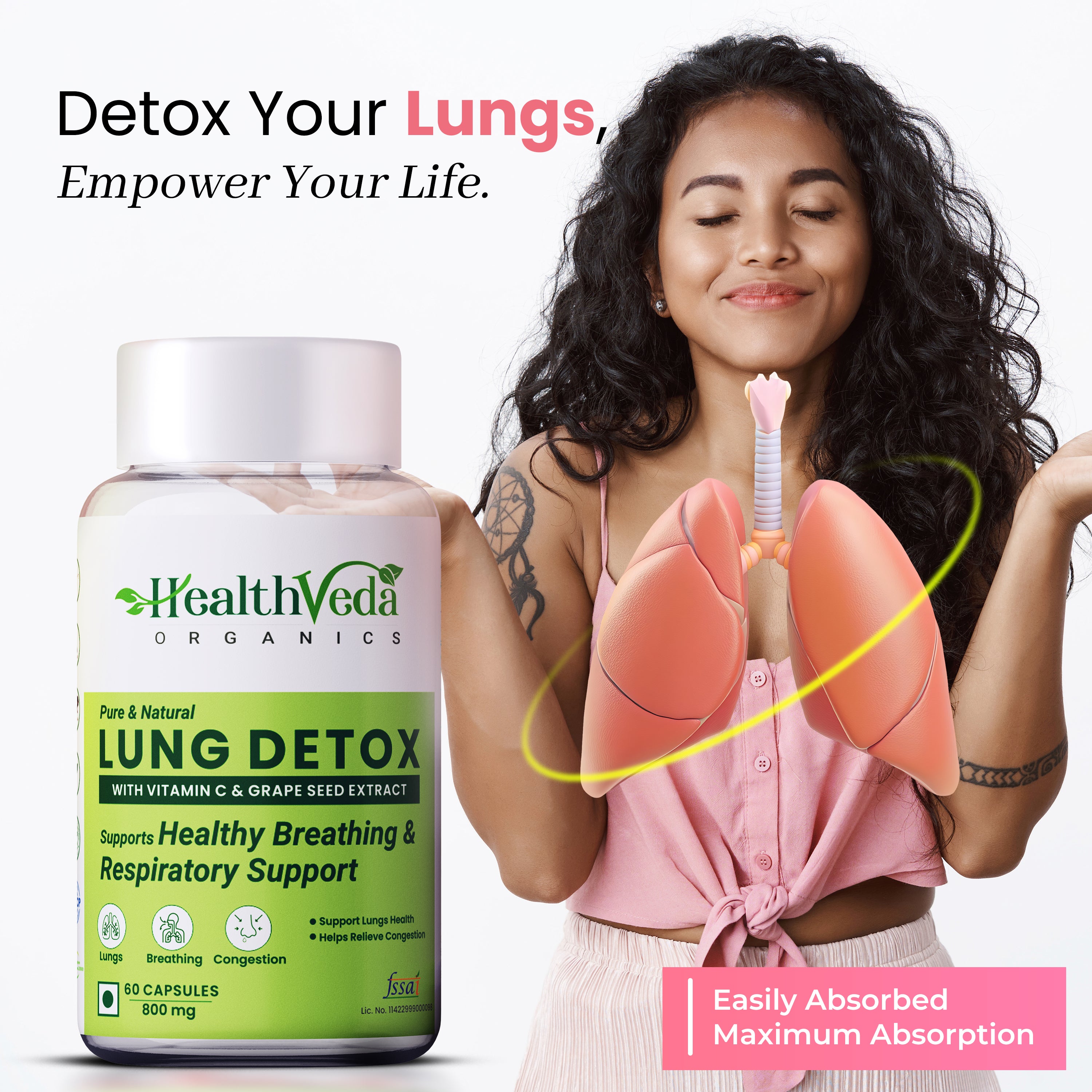 Health Veda Organics Lung Detox Veg Capsules - Distacart