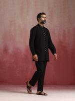 Thumbnail for trueBrowns Men's Black Cotton Dobby Kurta Co-ord Set - Distacart