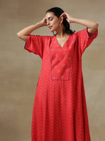 Thumbnail for trueBrowns Red Bandhani Printed Silk Long Kurta Pant Set - Distacart