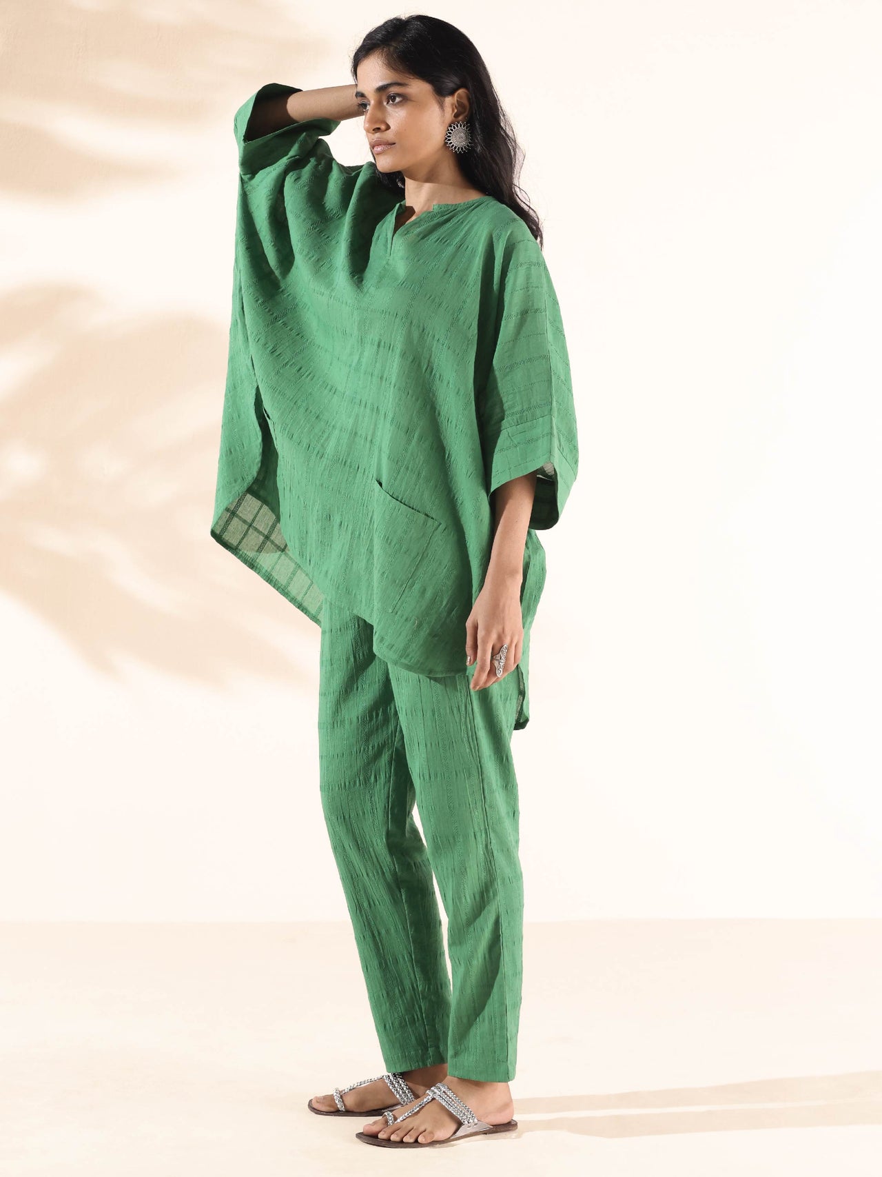 trueBrowns Green Cotton Dobby Oversized Co-ord Set - Distacart