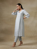 Thumbnail for trueBrowns Grey Bandhani Printed Silk Yoke Kurta Pant Set - Distacart