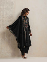 Thumbnail for trueBrowns Black Velvet Geometric Embroidered Kurta Pant Dupatta Set - Distacart