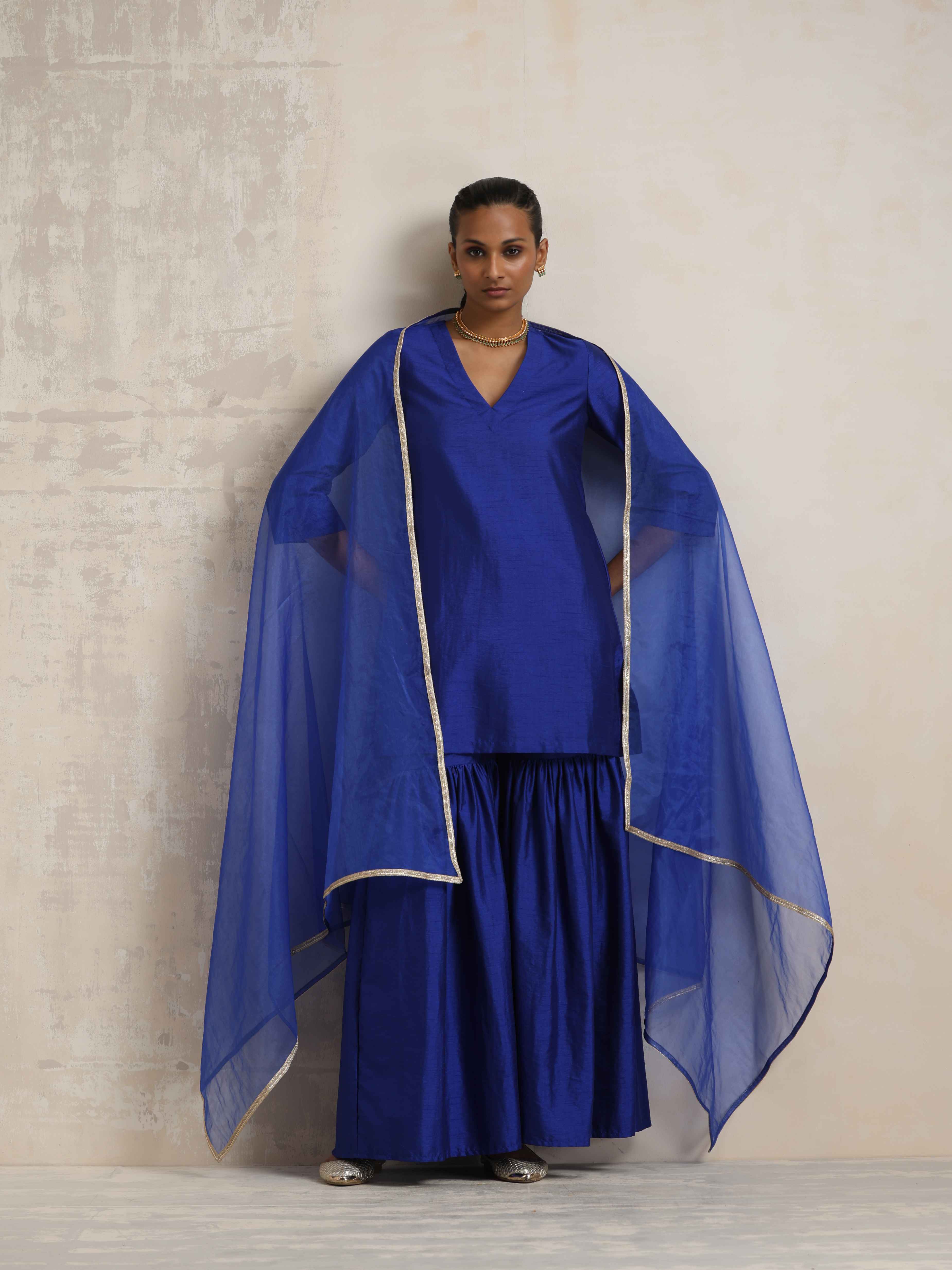 trueBrowns Electric Blue Sharara Dupatta Set - Distacart
