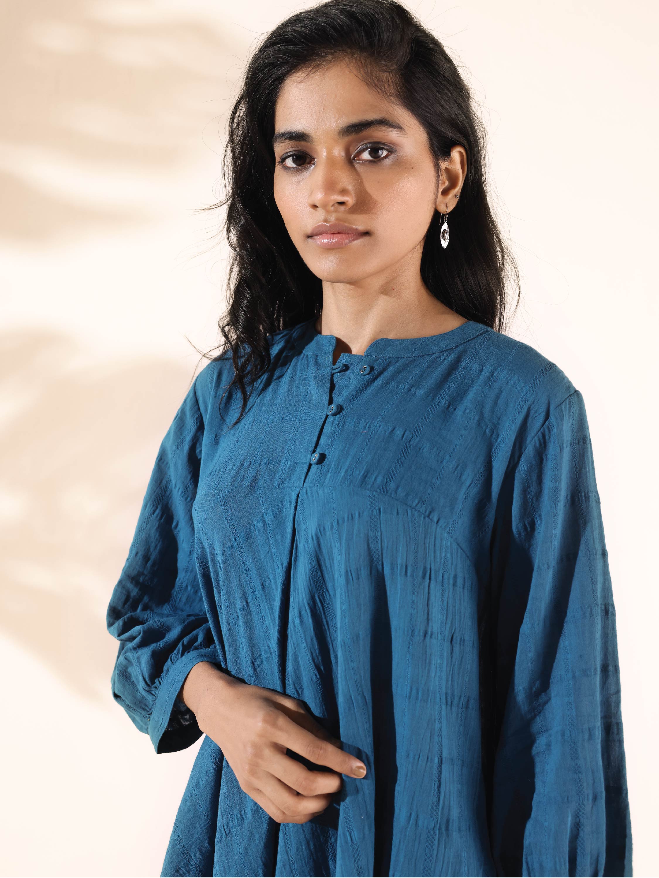 trueBrowns Blue Cotton Dobby Yoke Co-ord Set - Distacart