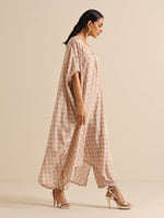 Thumbnail for trueBrowns Beige White Floral Silk Print Kaftan Pant Set - Distacart