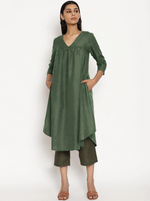 Thumbnail for trueBrowns Cotton Linen Light Green Gathered Kurta Pant Set - Distacart