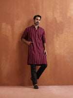 Thumbnail for trueBrowns Men's Dark Purple Cotton Dobby Kurta - Distacart