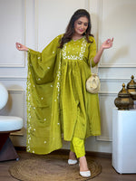 Thumbnail for The52 Women's Gorgeous Chinon Embroidery Straight Kurta with Pant And Dupatta Set