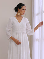 Thumbnail for trueBrowns White Dobby High Slit Gathered Kurta Set - Distacart