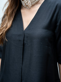 Thumbnail for trueBrowns Black Silk Kurta Pant Set - Distacart