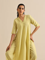 Thumbnail for trueBrowns Spark Green Slub High Slit Kurta Pant Set - Distacart