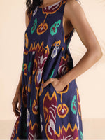 Thumbnail for trueBrowns Purple Cotton Ikat Flared Dress - Distacart