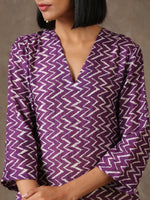 Thumbnail for trueBrowns Purple White Lehariya Printed Silk kurta Pant Set - Distacart