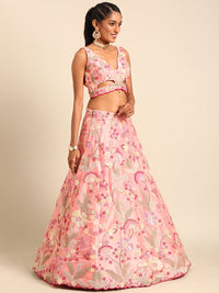 Thumbnail for House of Panchhi Pink Organza Sequins And Zarkan Embroidery Lehenga Choli & Dupatta - Distacart