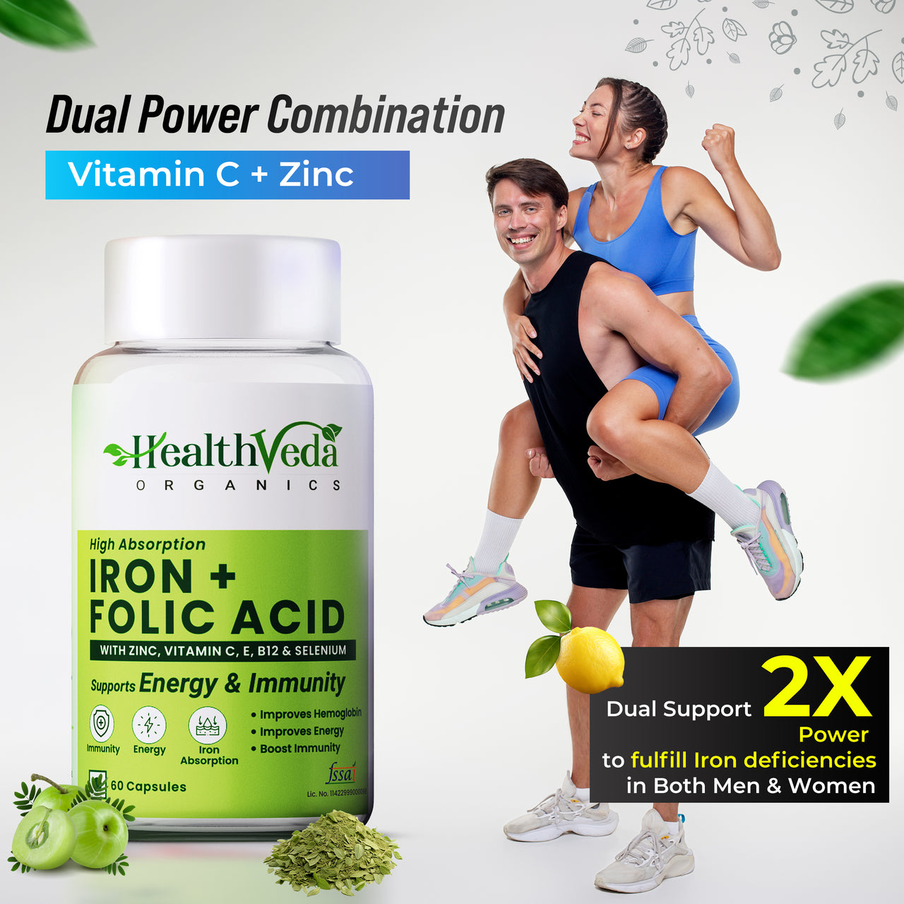 Health Veda Organics Iron + Folic Acid Capsules