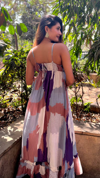 Thumbnail for Noroke Pure Muslin Abstract Long Ruffled Tiered Dress - Printed