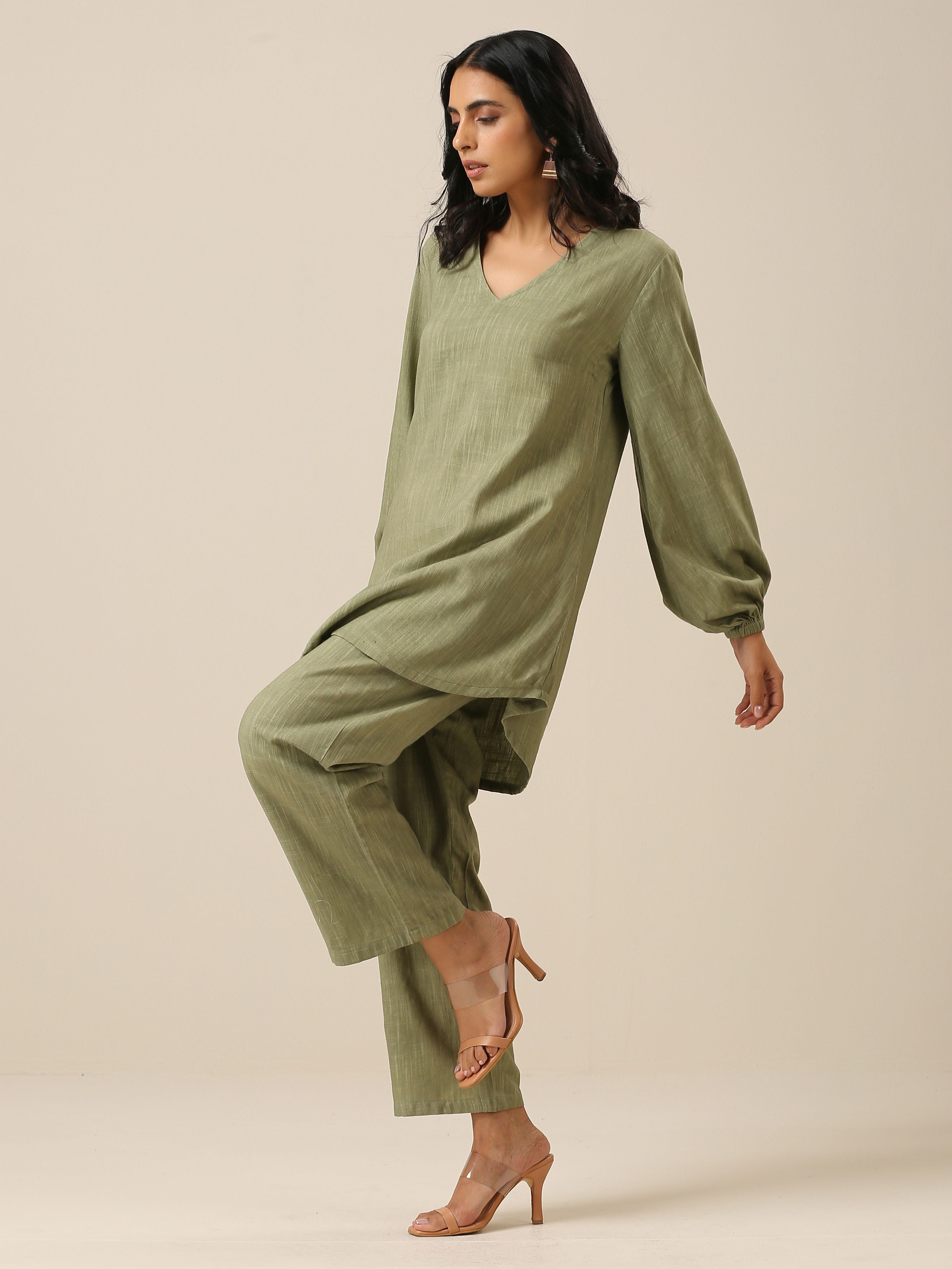 trueBrowns Sage Slub Textured Short Co-Ord Set - Distacart