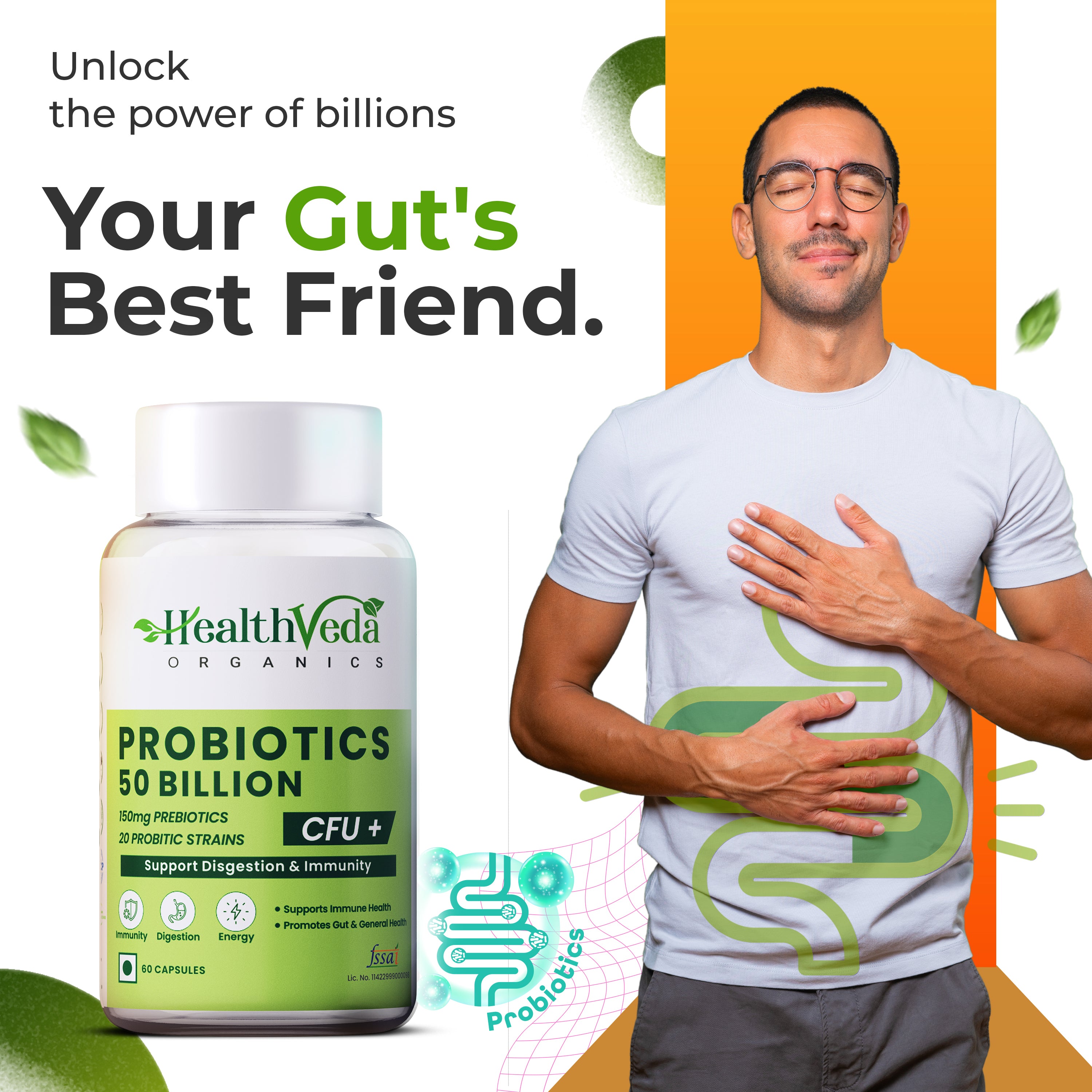 Health Veda Organics Probiotics 50 Billion Veg Capsules - Distacart