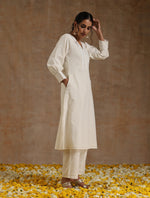 Thumbnail for trueBrowns Ivory Gold Cotton Overlap Yoke Kurta Set - Distacart