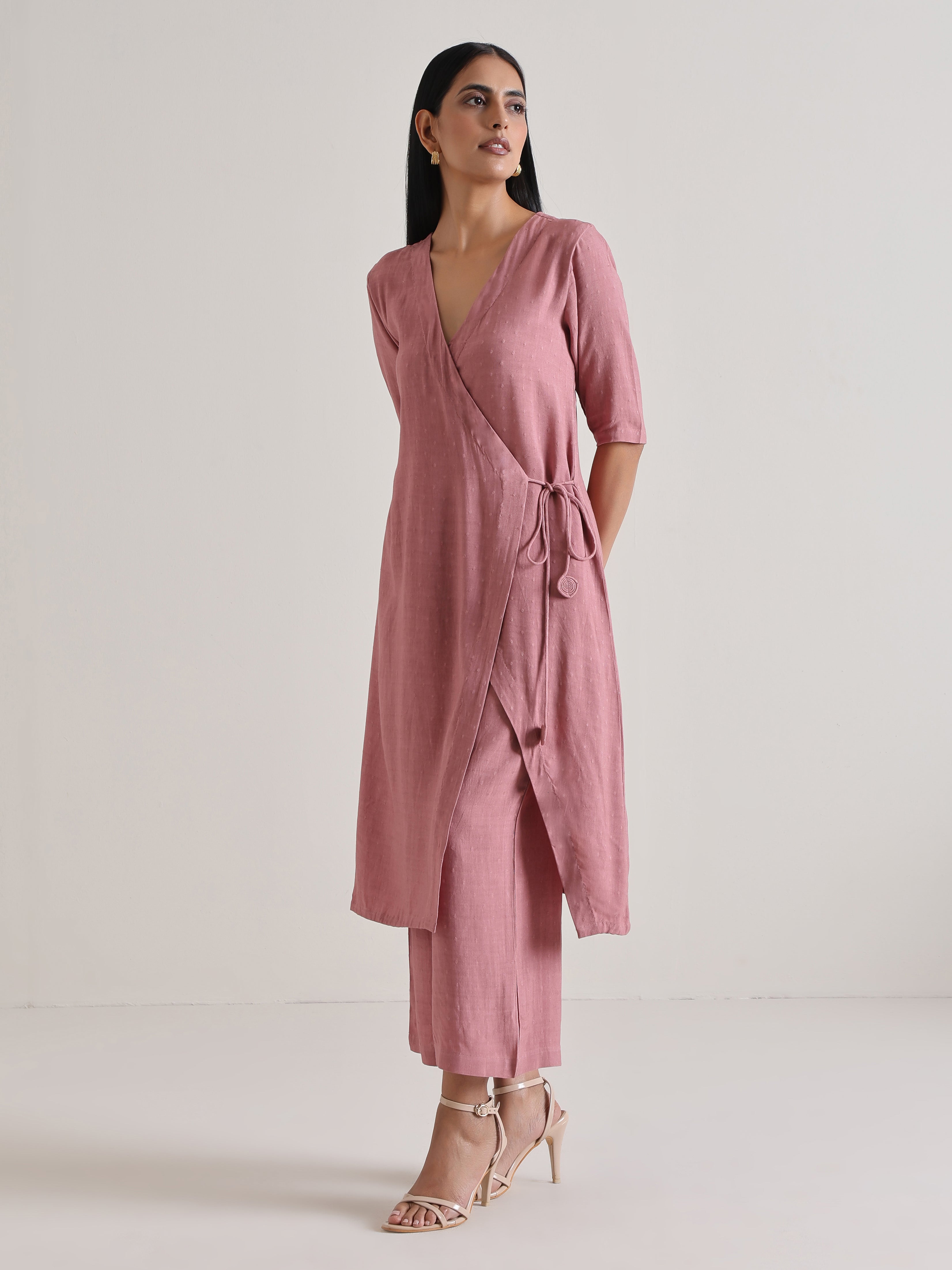 trueBrowns Mauve Angrakha Kurta Set - Distacart