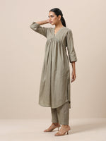 Thumbnail for trueBrowns Cotton Olive Green Flared Slit Kurta Pant Set - Distacart