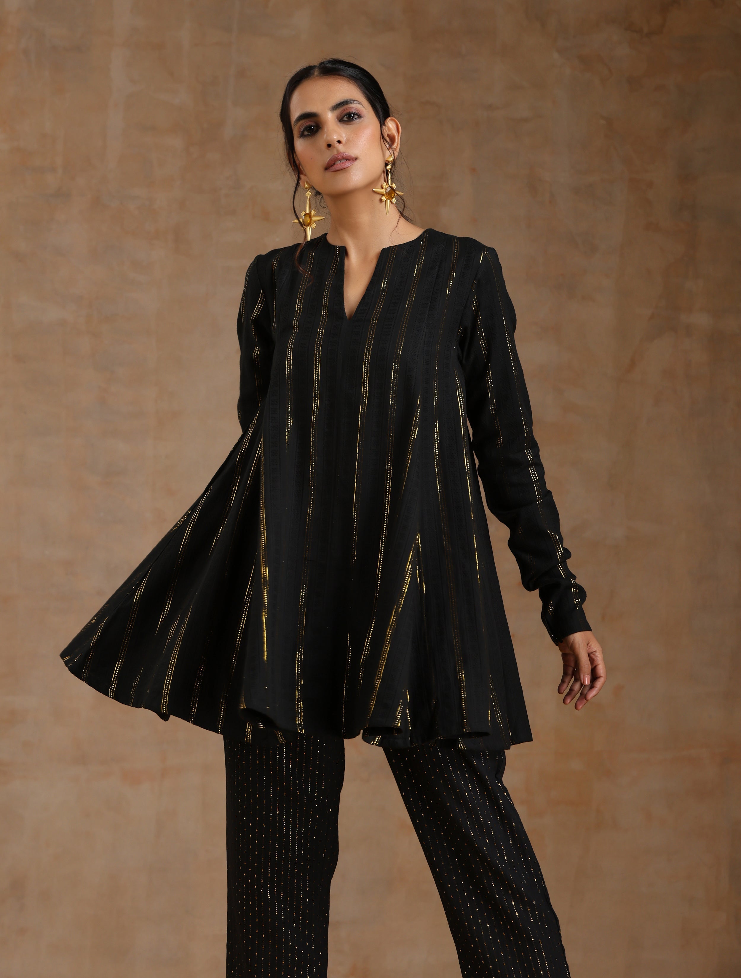 trueBrowns Black Gold Cotton Flared Co-Ord Set - Distacart