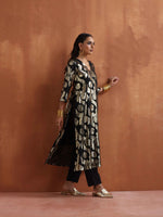 Thumbnail for trueBrowns Black Metallic High Slit Kurta Set - Distacart