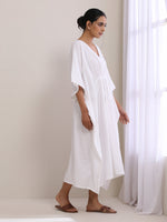 Thumbnail for trueBrowns White Dobby Kaftan Dress - Distacart