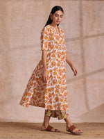 Thumbnail for trueBrowns Red Overall Floral On White Cotton Block Print Kurta Pant Set - Distacart