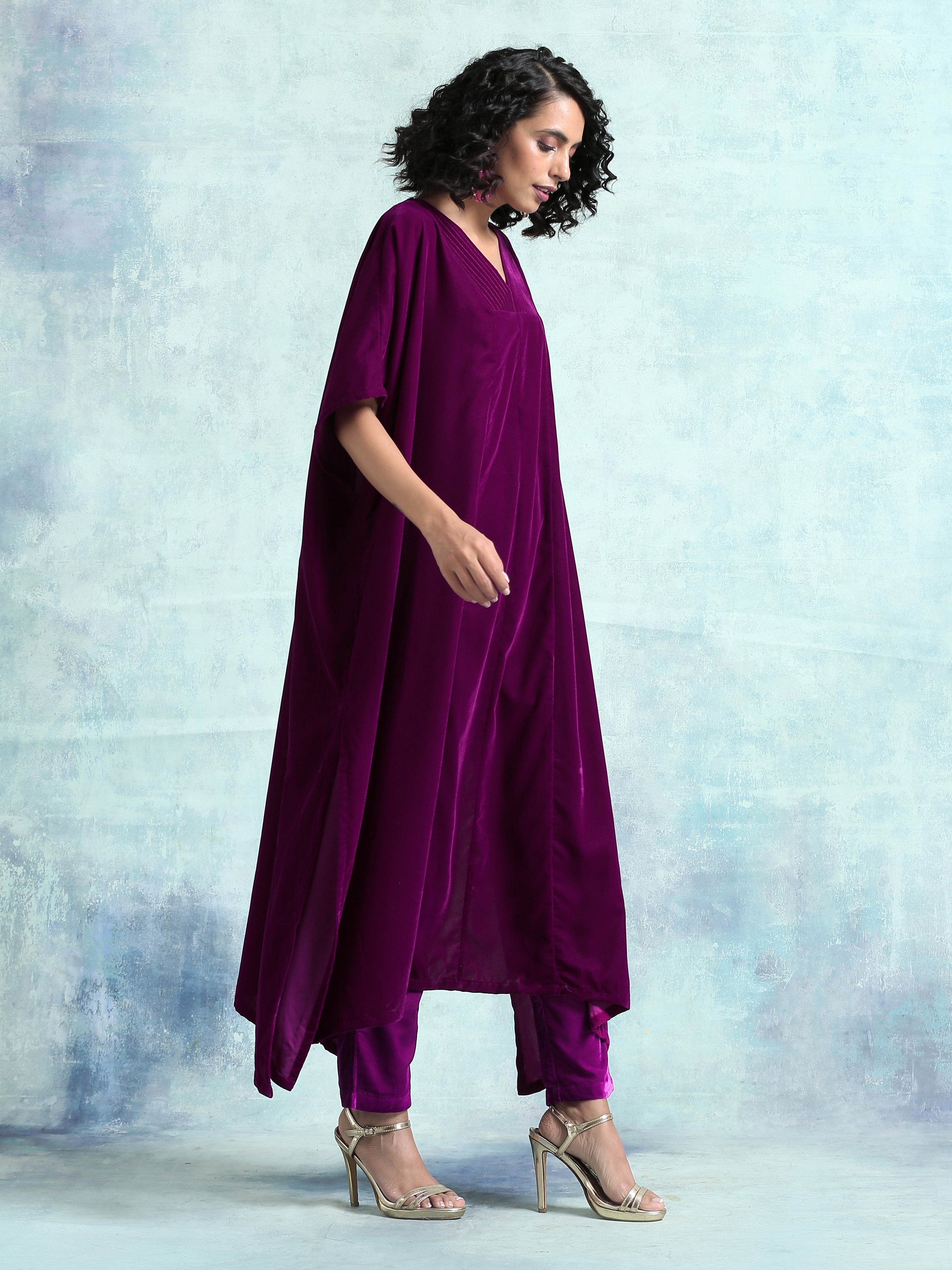 trueBrowns Wine Velvet Kaftan Kurta - Distacart