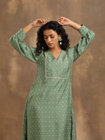 Thumbnail for trueBrowns Light Green Bandhani Printed Silk Kurta Pant Set - Distacart