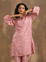 Thumbnail for trueBrowns Light Mauve Zig-Zag Printed Silk Co-Ord Set - Distacart