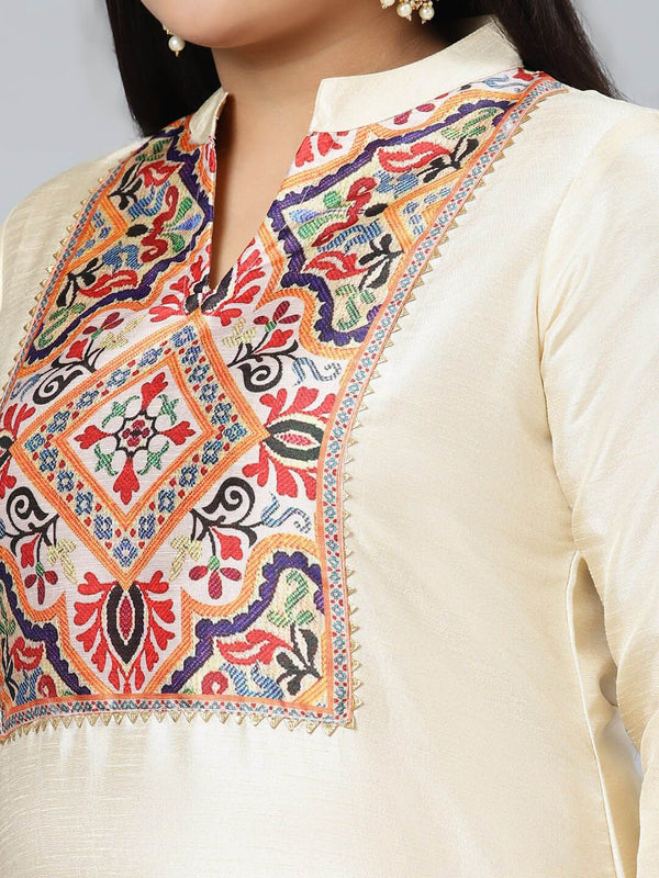 Sztori Plus Size Ethnic Motifs Printed Mandarin Collar Straight Kurta with Palazzos - Distacart