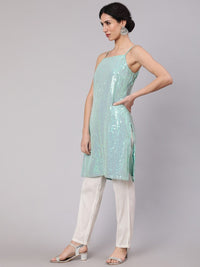 Thumbnail for Aks Geometric Embroidered Sequinned Georgette Straight Kurta - Distacart