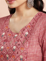 Thumbnail for Aks Ethnic Motifs Embroidered Mirror Work Detailed Cotton Straight Kurta - Distacart