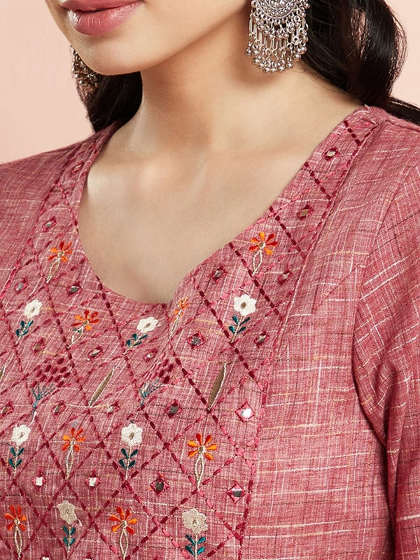 Aks Ethnic Motifs Embroidered Mirror Work Detailed Cotton Straight Kurta - Distacart