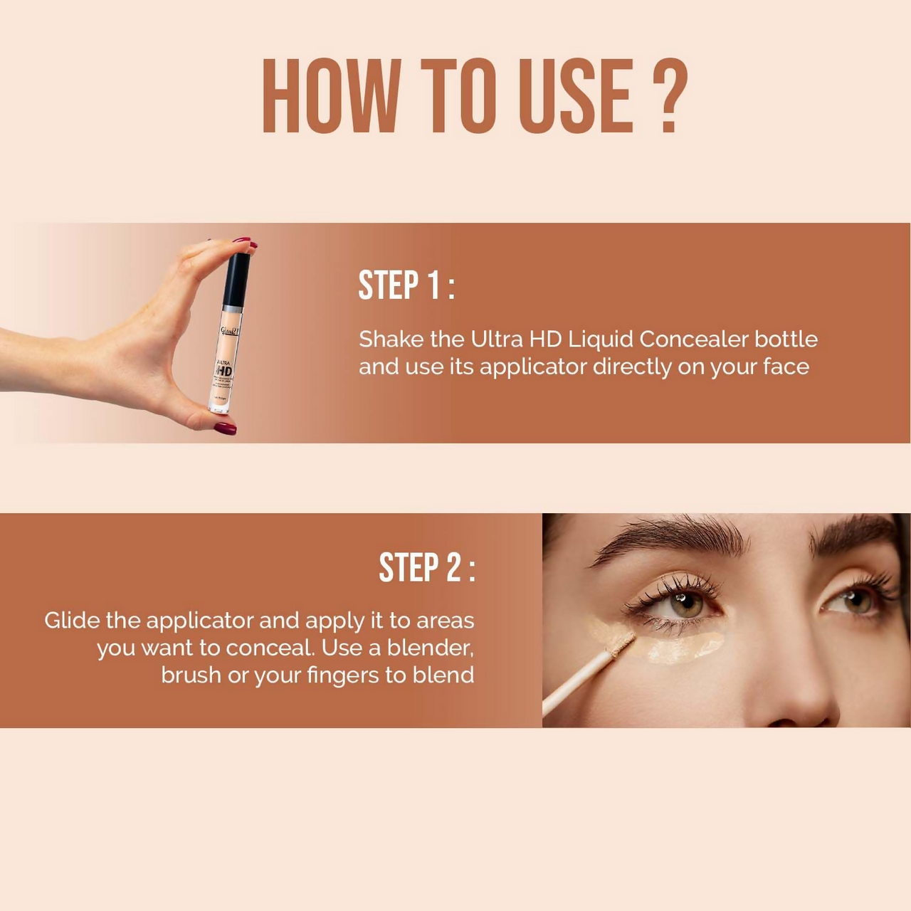 Glam21 Ultra HD Liquid Concealer for HD Finish - Sand