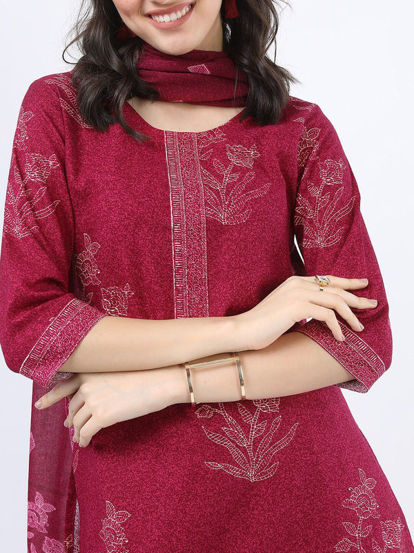 Vishudh Women Pink Ethnic Motifs Printed Pure Cotton Kurta with Palazzos & With Dupatta - Distacart