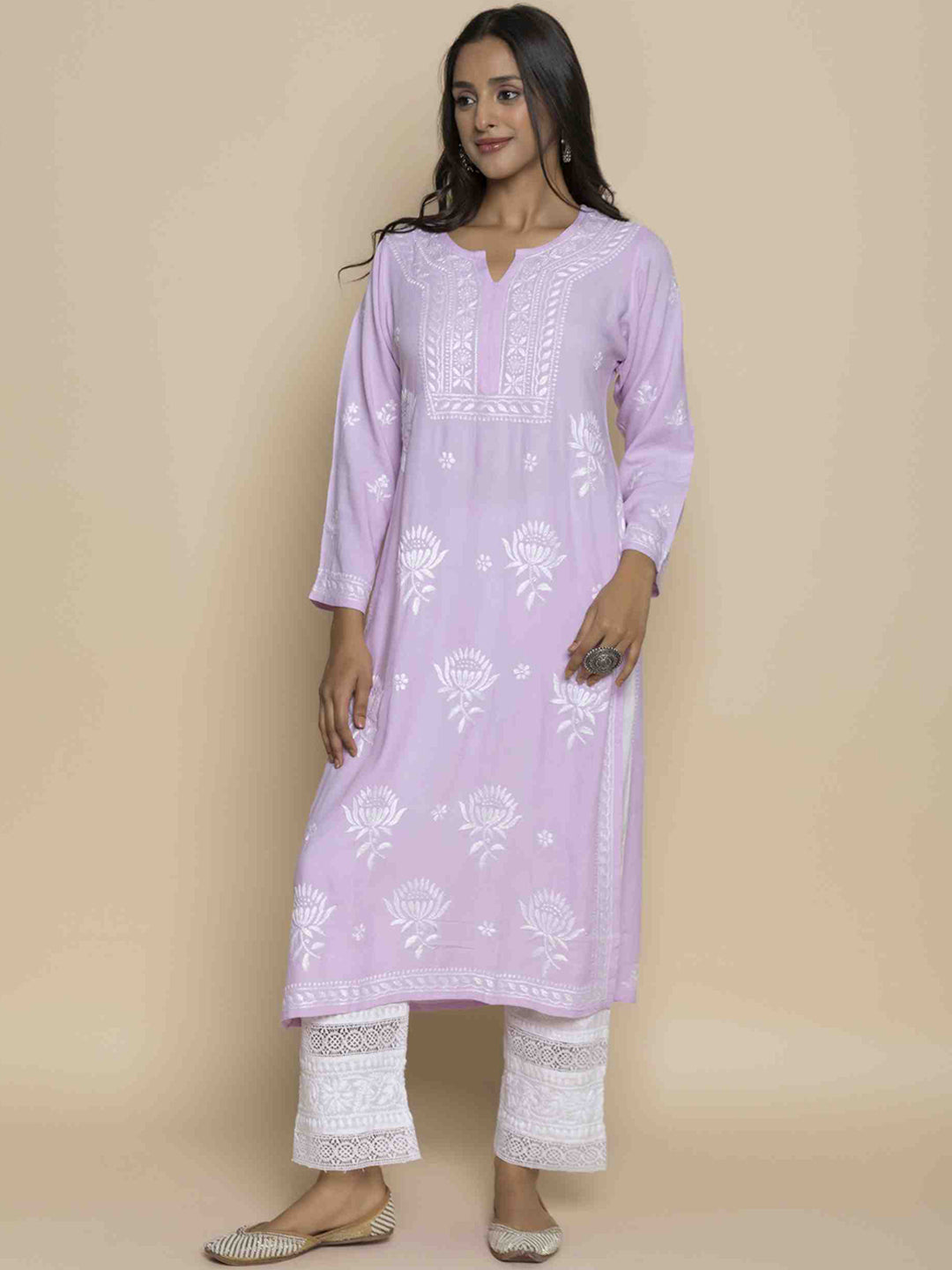 HOUSE OF KARI Floral Embroidered Chikankari Straight Kurta - Distacart