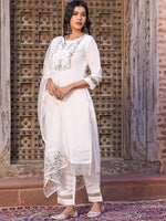 Thumbnail for Kalini Floral Yoke Design Thread Work Chanderi Cotton Kurta With Trouser & Dupatta - Distacart