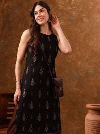Thumbnail for Anouk Black Ethnic Motifs Printed Sleeveless Straight Kurta