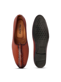 Thumbnail for FAUSTO Men Tan Brown Light Weight Patent Leather Mojaris