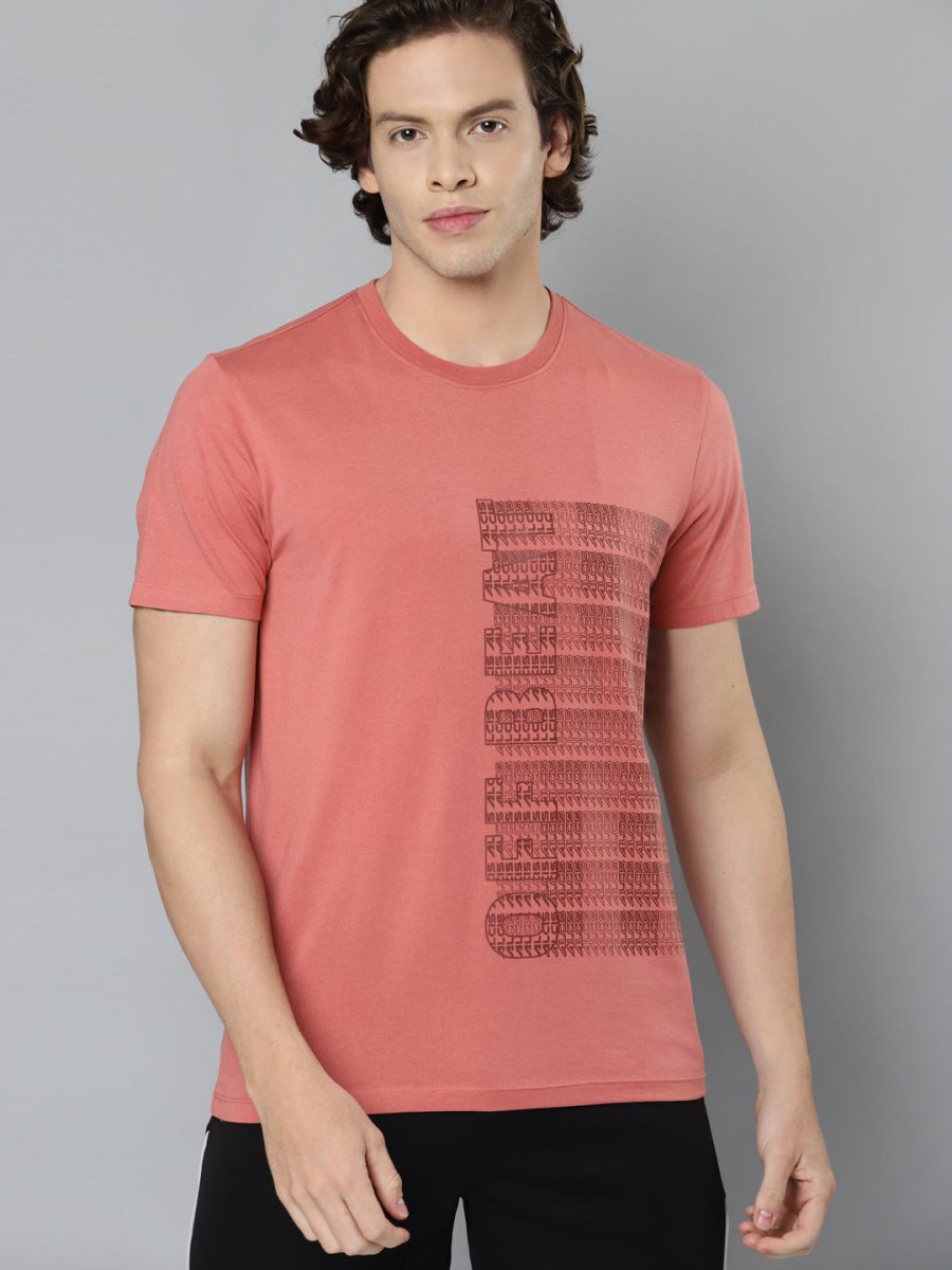 Alcis Men Pink Typography Printed Slim Fit Running T-shirt - Distacart