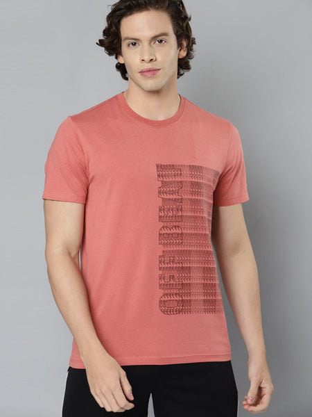 Alcis Men Pink Typography Printed Slim Fit Running T-shirt - Distacart