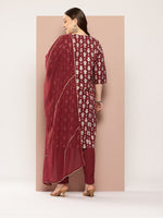 Thumbnail for Sztori Plus-Size Gotta Patti Ethnic Motif Print Pure Cotton Kurta with Trousers & Dupatta - Distacart