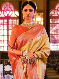 Thumbnail for Anouk Ethnic Motifs Woven Design Zari Silk Blend Kanjeevaram Saree - Distacart